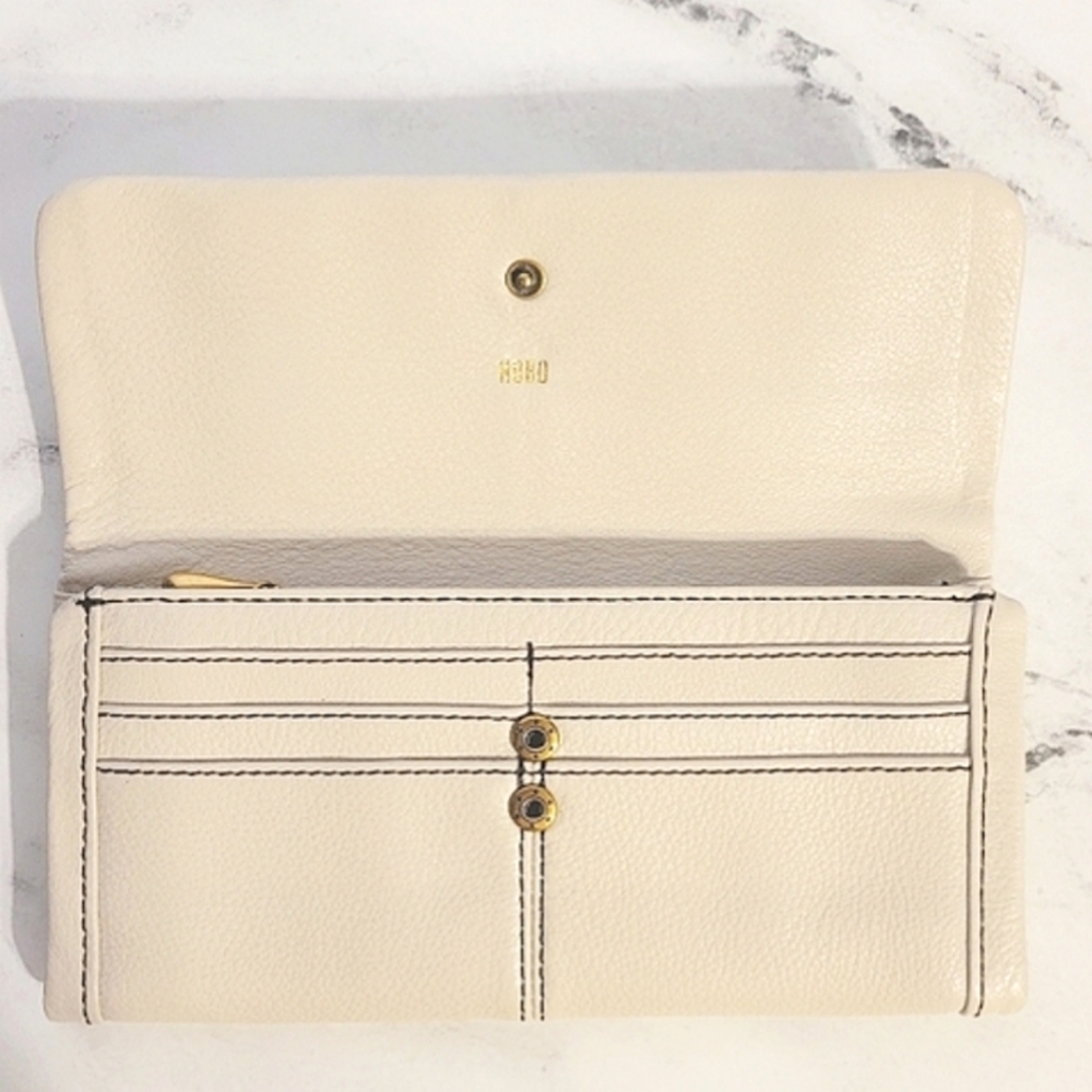 HOBO Rare 'Wonder' Cream Leather Wallet w/Wrist Strap & Wanderlust Lining - Picture 2 of 6